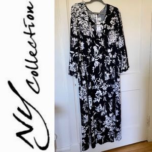 Floral Black and White Maxi with Bell Sleeves
